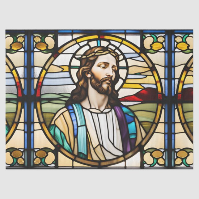  Faux Stained Glass Jesus for Decoupage Craft  Tissue Paper (Front)