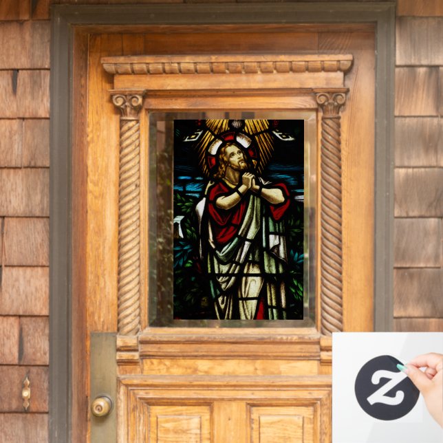 Faux Stained Glass Jesus Praying In The Wilderness (Home Door)