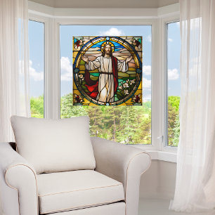 Faux Stained Glass Jesus with Outstretched Arms