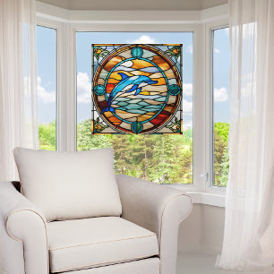 Faux Stained Glass Jumping Dolphin