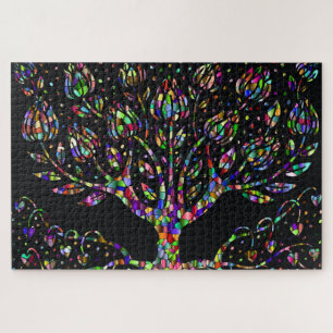 Faux Stained Glass Mosaic Tree Jigsaw Puzzle