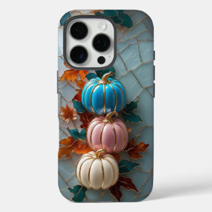 Faux Stained Glass Pastel Fall Pumpkins and Leaves iPhone 16 Pro Case