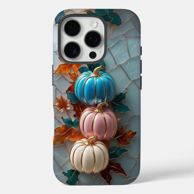 Faux Stained Glass Pastel Fall Pumpkins and Leaves Case-Mate iPhone Case (Back)