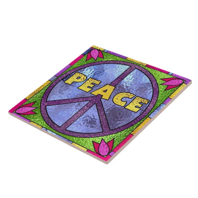 Faux stained glass peace sign tile (Side)