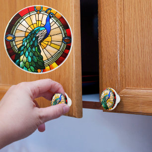 Faux Stained Glass Peacock Ceramic Knob