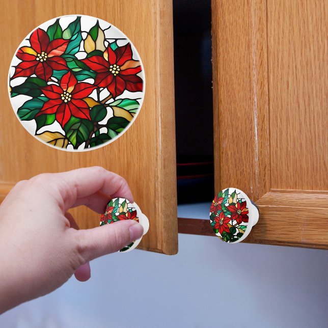 Faux Stained Glass Poinsettia Ceramic Knob (Creator Uploaded)