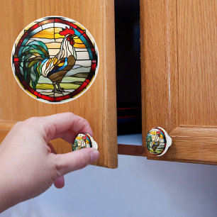 Faux Stained Glass Rooster Ceramic Knob