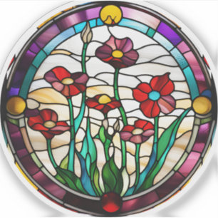 Faux Stained Glass Round Flower Garden Sticker