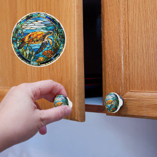 Faux Stained Glass Sea Turtle Ceramic Knob