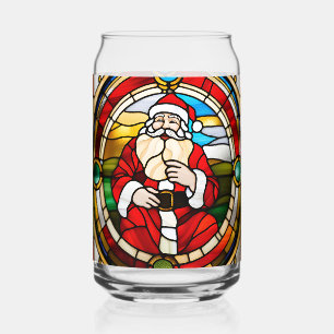 Faux Stained Glass Sitting Santa Can Shaped Glass