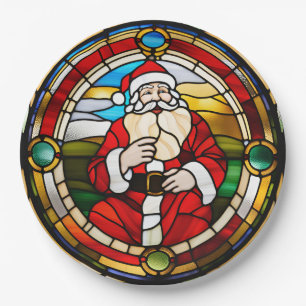 Faux Stained Glass Sitting Santa Paper Plate