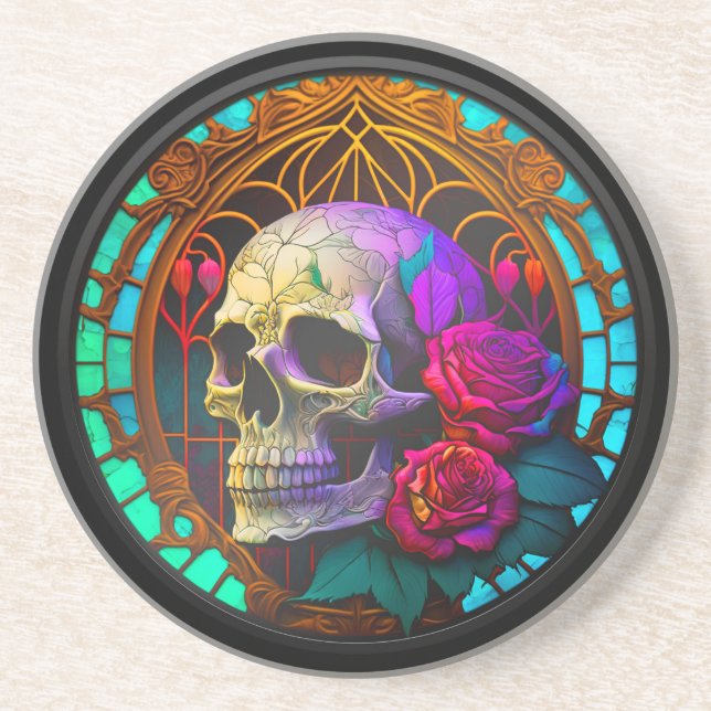 Faux Stained Glass Skull  Coaster (Front)