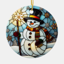 Faux Stained Glass Snowman Christmas Ornament 