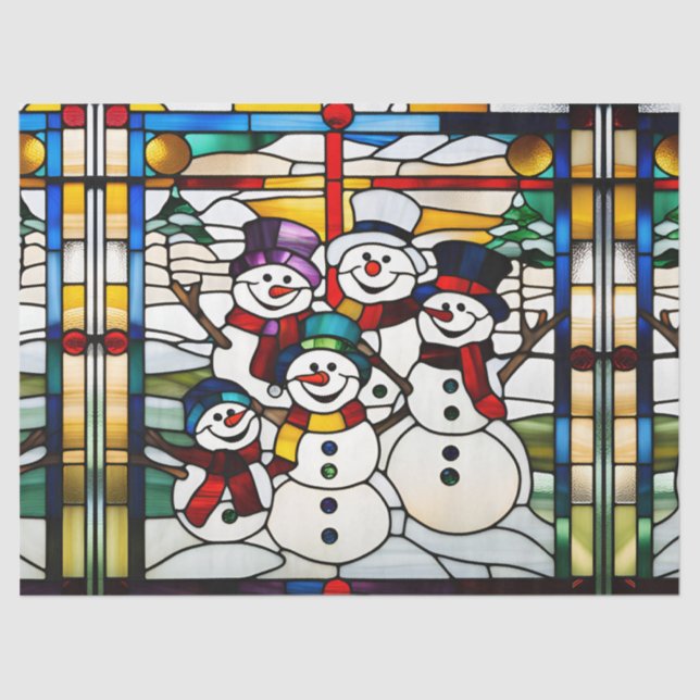 Faux Stained Glass Snowman Family for Decoupage Tissue Paper (Front)