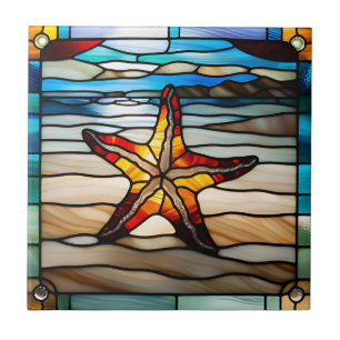 Faux Stained Glass Starfish Ceramic Tile