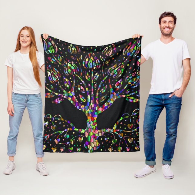 Faux Stained Glass Tree Of Prosperity Fleece Blanket (In Situ)
