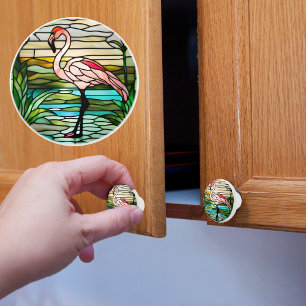 Faux Stained Glass Tropical Flamingo Ceramic Knob