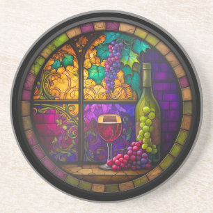 Faux Stained Glass Wine Glass, Bottle and Grapes Coaster
