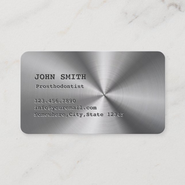 Faux Stainless Steel Prosthodontics Business Card (Front)