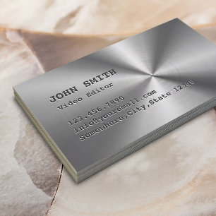 Faux Stainless Steel Video Editor Business Card