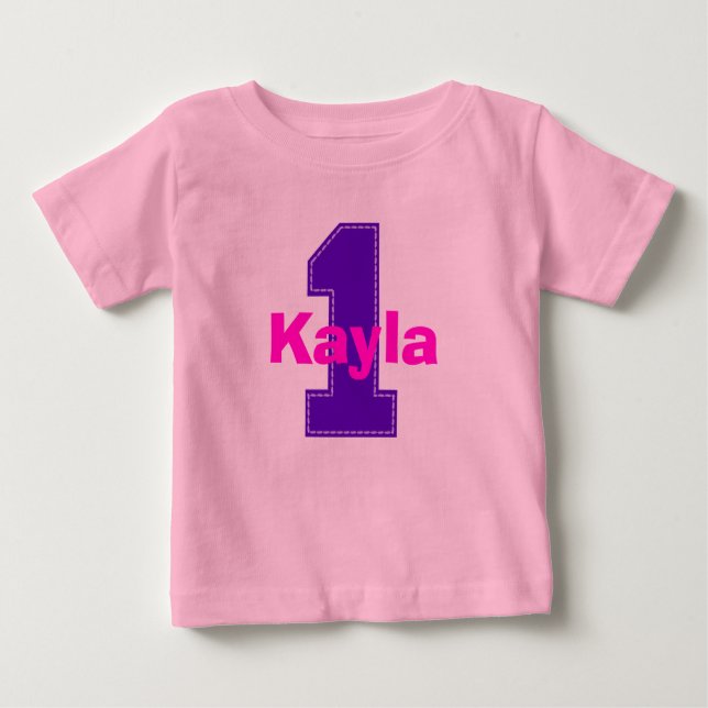 Faux Stitch First Birthday Shirt in Purple (Front)