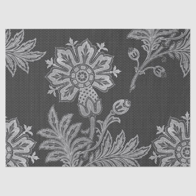 Faux Stitch Work Flower on Grey Decoupage Tissue Paper (Front)