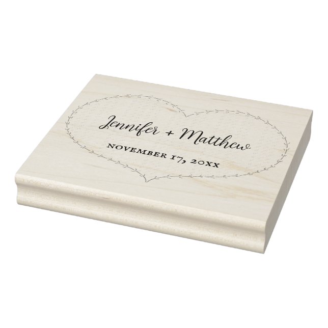 Faux Stitched Boho Heart Personalised Wedding Rubber Stamp (Stamp)
