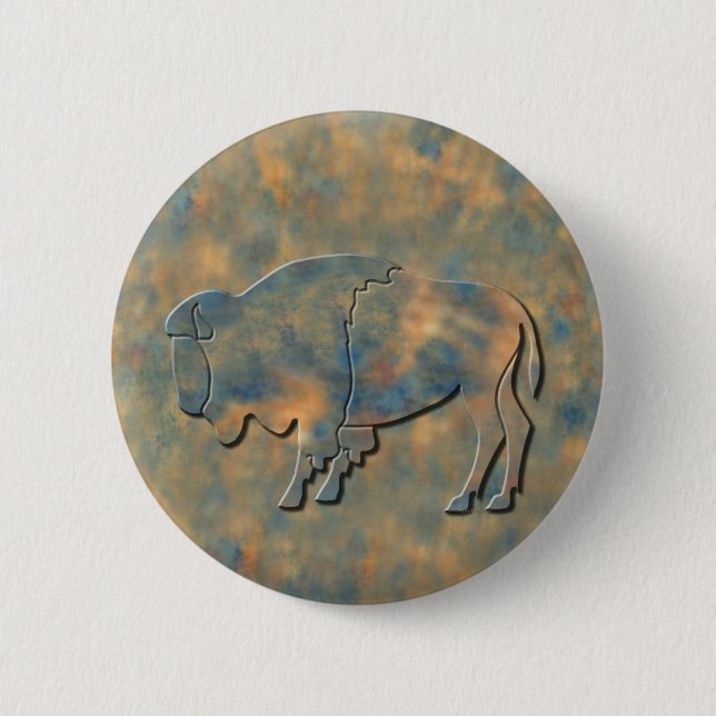 Faux Stone Bison 6 Cm Round Badge (Front)