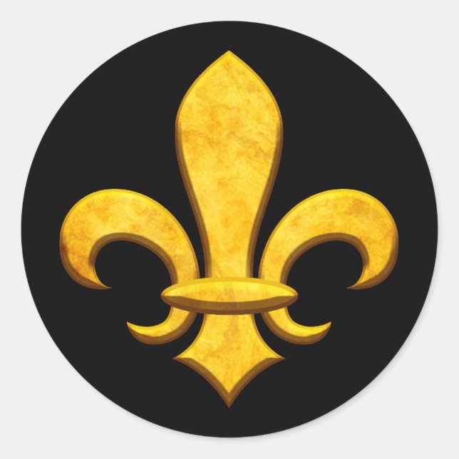 Faux Stone Gold Fleur de lis Classic Round Sticker (Front)