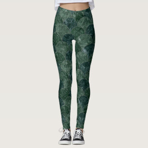 Faux Stones Green Scales Mermaid Pattern Leggings