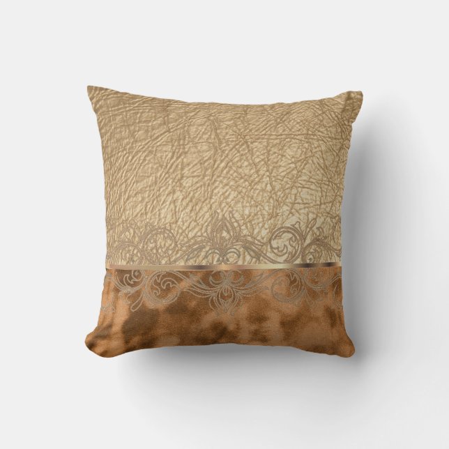 Faux Tan Leather & Suede Texture Design Cushion (Front)