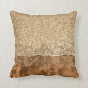 Faux Tan Leather & Suede Texture Design Cushion