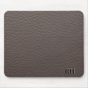 Faux Taupe Leather Custom Monogrammed Initials Mouse Pad