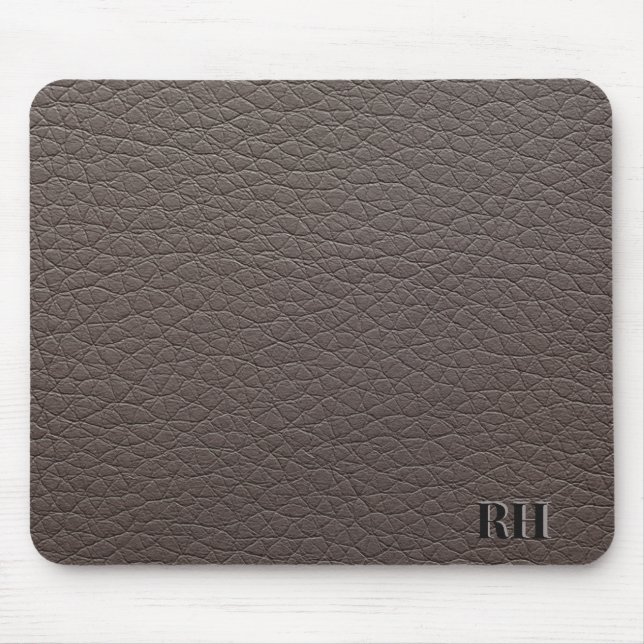Faux Taupe Leather Custom Monogrammed Initials Mouse Pad (Front)