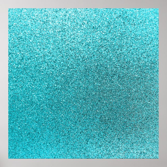 Faux Teal Blue Glitter Background Sparkle Texture Poster (Front)