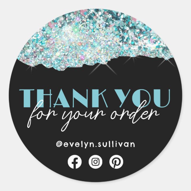 Faux Teal Chunky Glitter Thank You Sticker (Front)