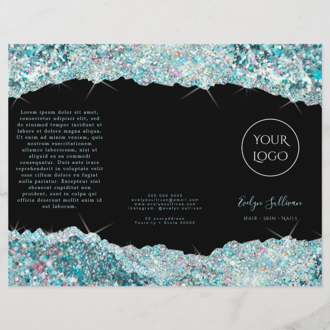 Faux teal glitter brochure (Front)