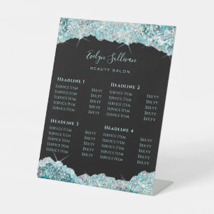 Faux Teal Glitter Price List Pedestal Sign