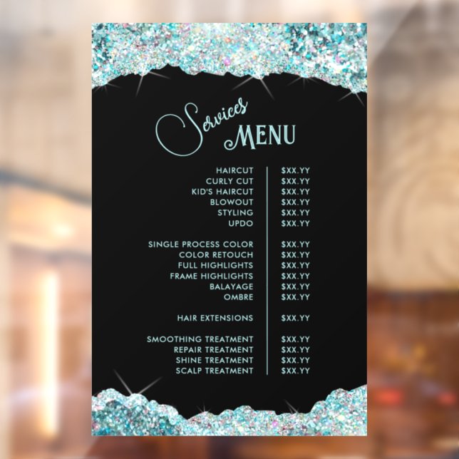 Faux Teal Glitter Services Menu (Sheet 2)