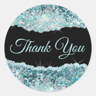 Faux Teal Sequin Thank you Classic Round Sticker