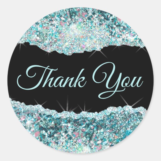 Faux Teal Sequin Thank you Classic Round Sticker (Front)
