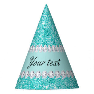 Faux Teal Sequins and Diamonds Party Hat