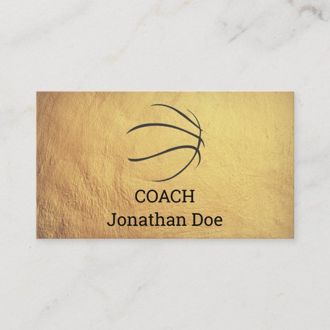Faux Textured Gold Basketball Coach Business Card (Front)
