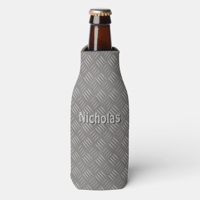 Faux Textured Metal Can / Bottle Holder Your Name Bottle Cooler (Bottle Front)