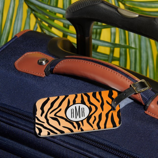 Faux Tiger Print Monogram Luggage Tag (Front Insitu 3)