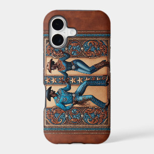 Faux Tooled Leather Brown and Turquoise Dancers