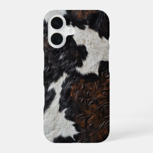 Faux Tooled Leather Cow Spotted Hide fur iPhone 16 Case
