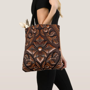 Faux Tooled Leather Tote Bag