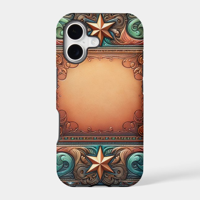 Faux Tooled Leather Turquoise Brown Custom Initial (Back)