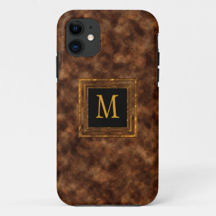 Faux Tortoise Shell Upscale Masculine Monogrammed iPhone 11 Case